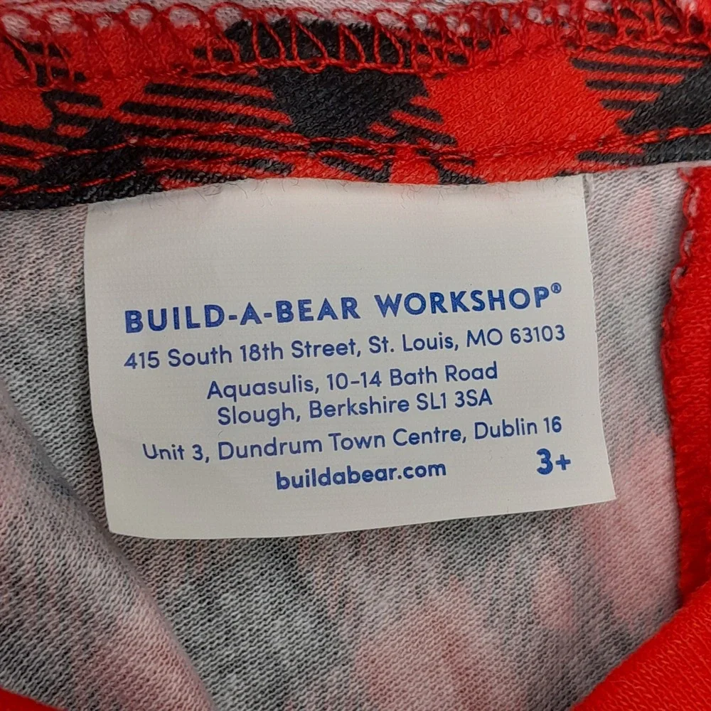 Build-A-Bear Workshop Red Black Buffalo Plaid Heart Sleeper Pajamas Outfit